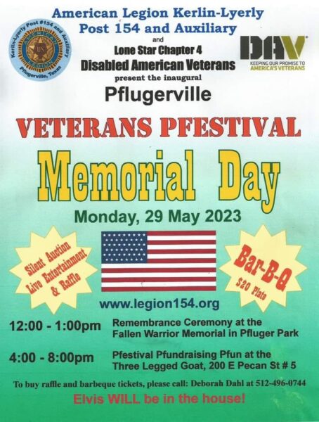 Memorial Day event Pfluger Park 12 pm 
